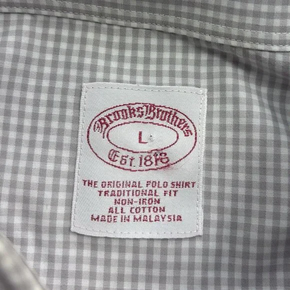 Brooks Brothers Gray Gingham‎ Check Taditional Fit Non-Iron Dress Shirt - Large - Picture 7 of 7